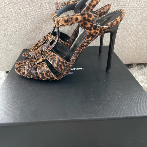 Yves Saint Laurent Black and Brown Strappy Heels