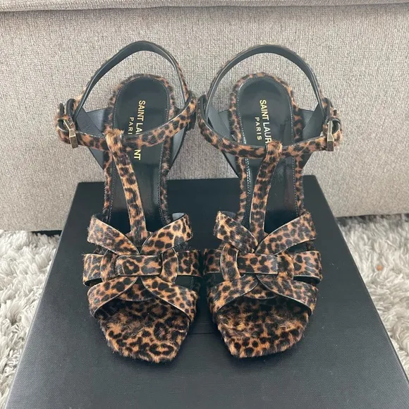 Yves Saint Laurent Black and Brown Strappy Heels