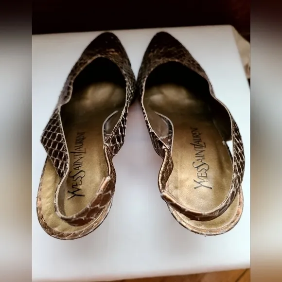Yves Saint Laurent Metallic Snakeskin Slingback Shoes