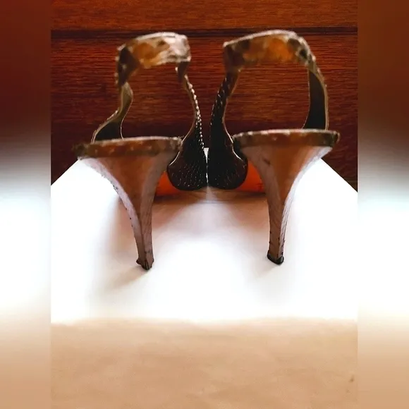 Yves Saint Laurent Metallic Snakeskin Slingback Shoes