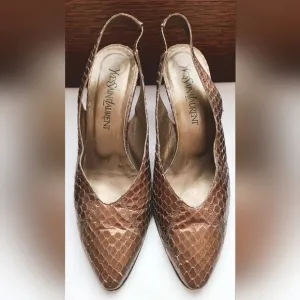 Yves Saint Laurent Metallic Snakeskin Slingback Shoes