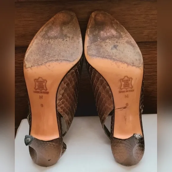 Yves Saint Laurent Metallic Snakeskin Slingback Shoes