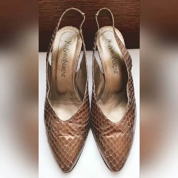 Yves Saint Laurent Metallic Snakeskin Slingback Shoes