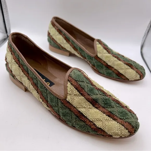 ZALO LADIES SHOES 8 green yellow brown zilim Turkish loafers quilted flats
