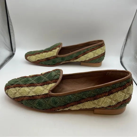 ZALO LADIES SHOES 8 green yellow brown zilim Turkish loafers quilted flats