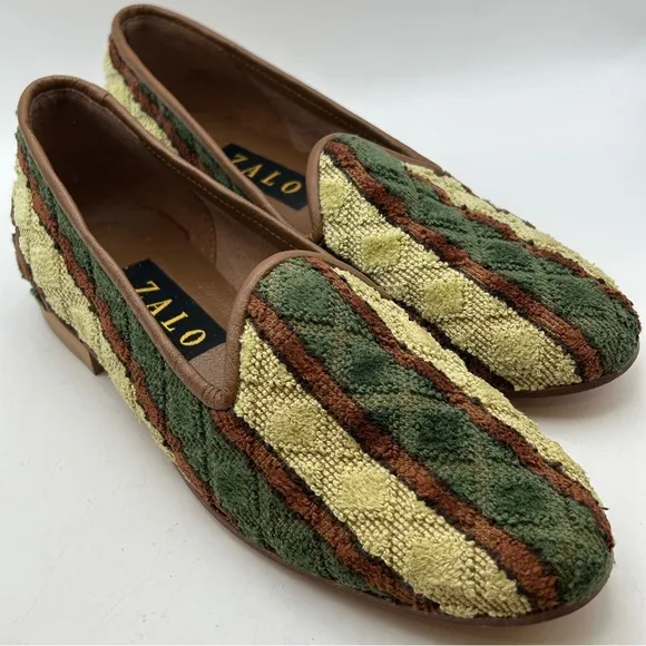 ZALO LADIES SHOES 8 green yellow brown zilim Turkish loafers quilted flats