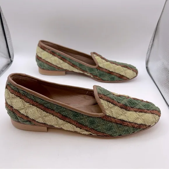 ZALO LADIES SHOES 8 green yellow brown zilim Turkish loafers quilted flats