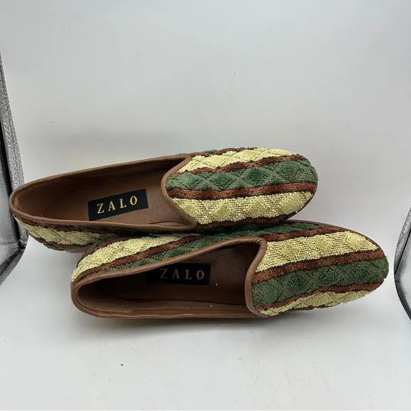 ZALO LADIES SHOES 8 green yellow brown zilim Turkish loafers quilted flats