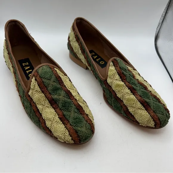 ZALO LADIES SHOES 8 green yellow brown zilim Turkish loafers quilted flats