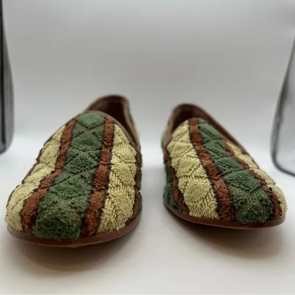 ZALO LADIES SHOES 8 green yellow brown zilim Turkish loafers quilted flats