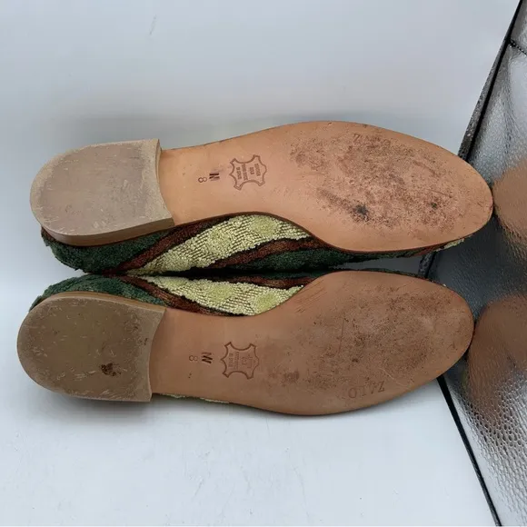 ZALO LADIES SHOES 8 green yellow brown zilim Turkish loafers quilted flats