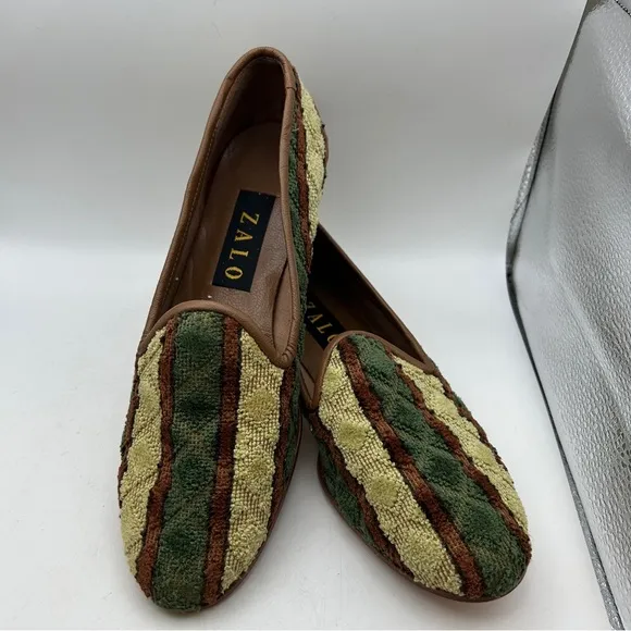 ZALO LADIES SHOES 8 green yellow brown zilim Turkish loafers quilted flats
