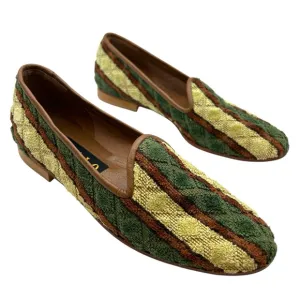 ZALO LADIES SHOES 8 green yellow brown zilim Turkish loafers quilted flats