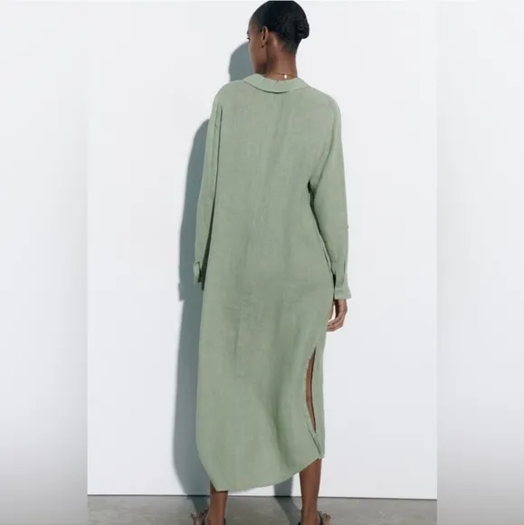 Zara 100% Linen Midi Shirtdress Size XS and S