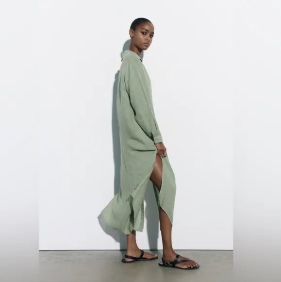 Zara 100% Linen Midi Shirtdress Size XS and S