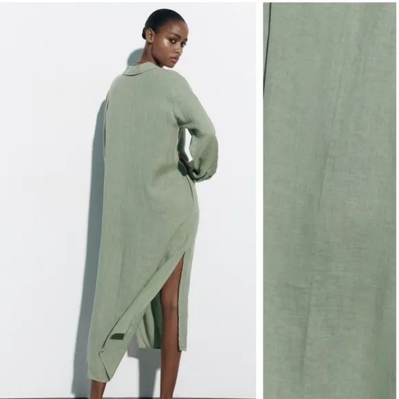 Zara 100% Linen Midi Shirtdress Size XS and S