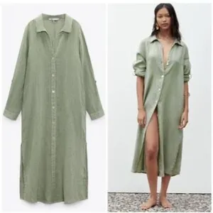 Zara 100% Linen Midi Shirtdress Size XS and S