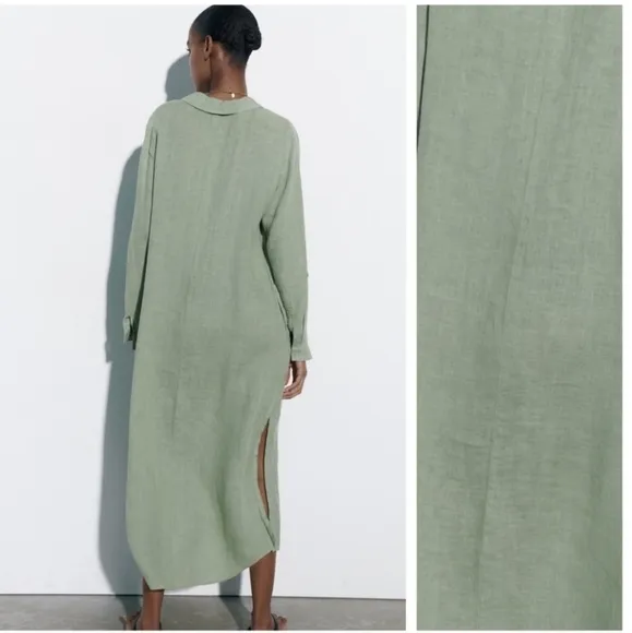 Zara 100% Linen Midi Shirtdress Size XS and S