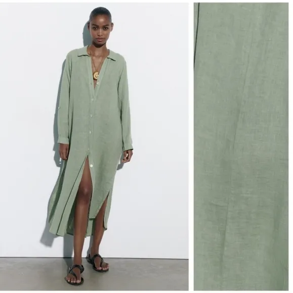 Zara 100% Linen Midi Shirtdress Size XS and S