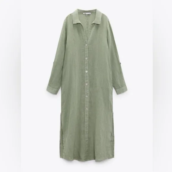 Zara 100% Linen Midi Shirtdress Size XS and S