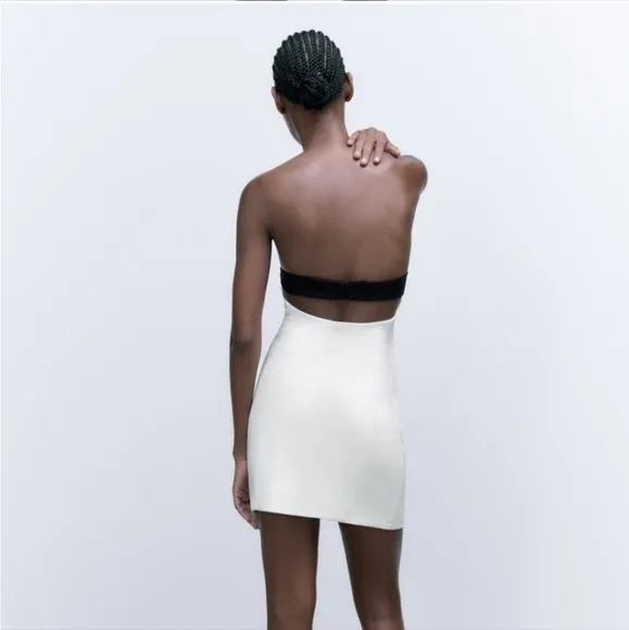 Zara Black &amp; White Bow Detail Strapless Mini Dress Size XL