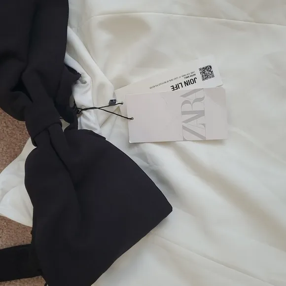 Zara Black &amp; White Bow Detail Strapless Mini Dress Size XL