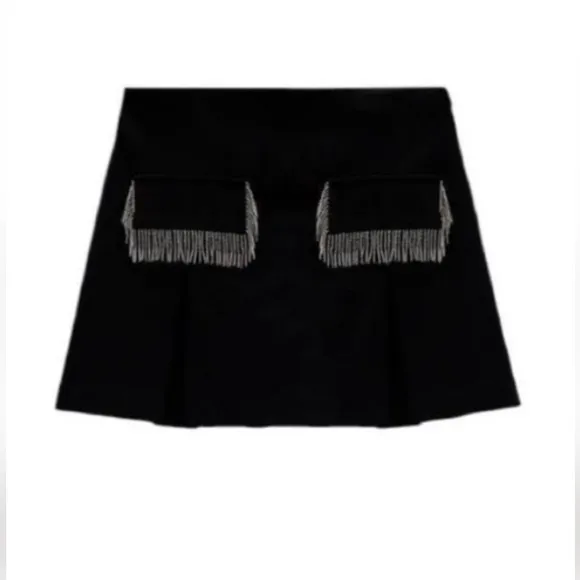Zara black mini skirt with built in shorts / skort, tassel front pockets