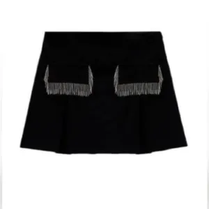 Zara black mini skirt with built in shorts / skort, tassel front pockets