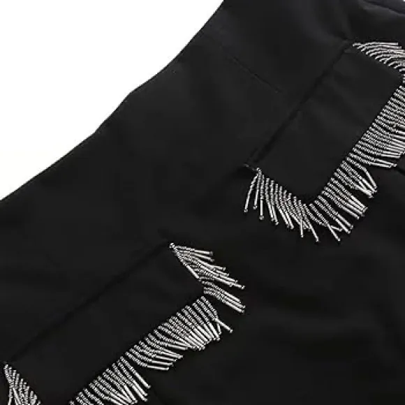 Zara black mini skirt with built in shorts / skort, tassel front pockets