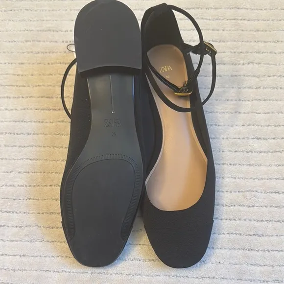 Zara Black Minimalist Flats with Ankle Straps