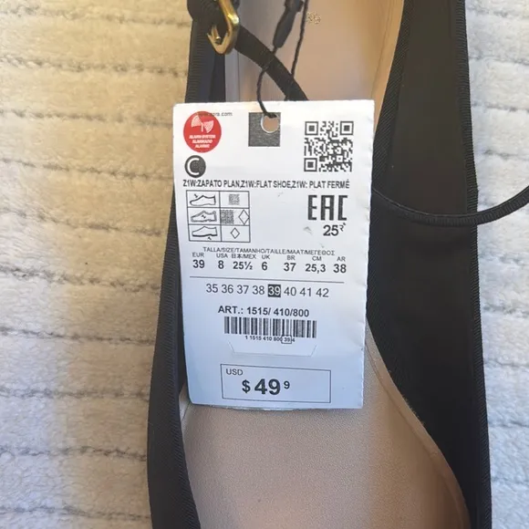 Zara Black Minimalist Flats with Ankle Straps