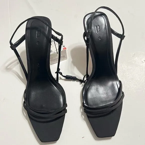 Zara Black STRAPPY HEELED SANDALS Size 10 US
