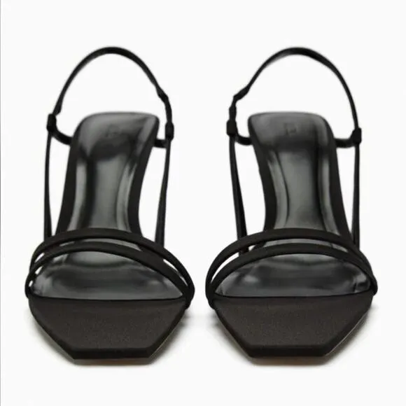 Zara Black STRAPPY HEELED SANDALS Size 10 US