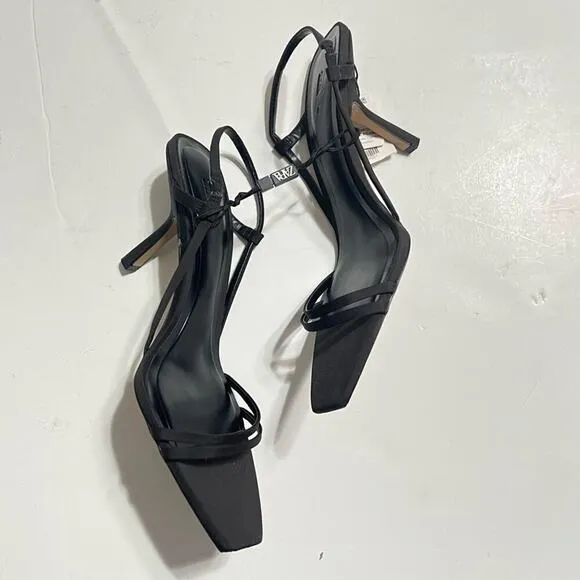 Zara Black STRAPPY HEELED SANDALS Size 10 US