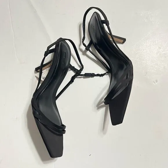 Zara Black STRAPPY HEELED SANDALS Size 10 US
