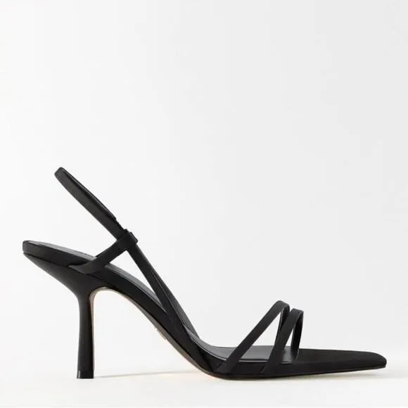 Zara Black STRAPPY HEELED SANDALS Size 10 US