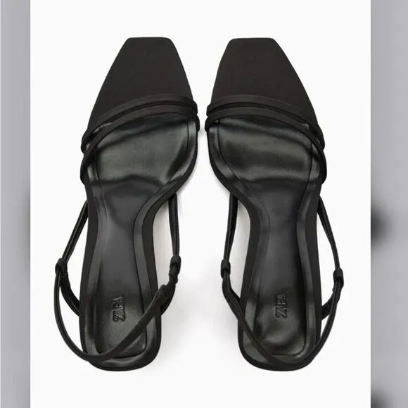 Zara Black STRAPPY HEELED SANDALS Size 10 US