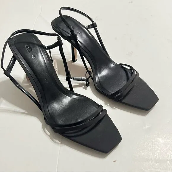 Zara Black STRAPPY HEELED SANDALS Size 10 US