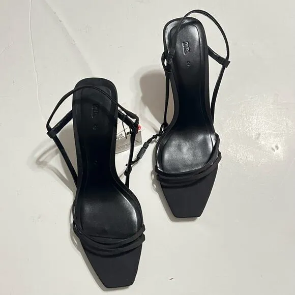 Zara Black STRAPPY HEELED SANDALS Size 10 US