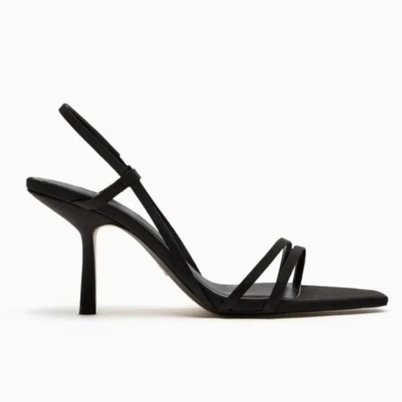 Zara Black STRAPPY HEELED SANDALS Size 10 US