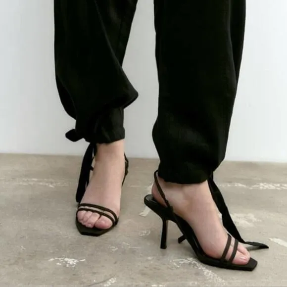 Zara Black STRAPPY HEELED SANDALS Size 10 US