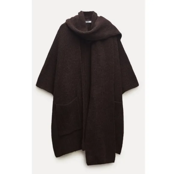 ZARA  Coat Cape with Scarf Brown size S and M