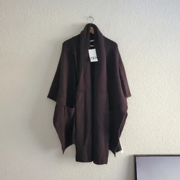 ZARA  Coat Cape with Scarf Brown size S and M