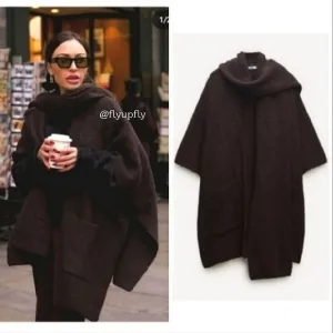 ZARA  Coat Cape with Scarf Brown size S and M