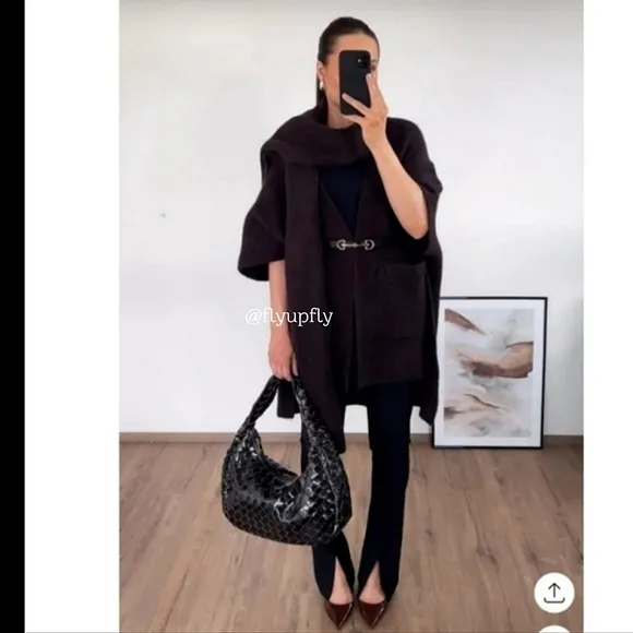 ZARA  Coat Cape with Scarf Brown size S and M
