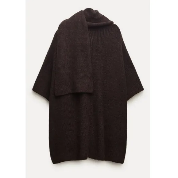 ZARA  Coat Cape with Scarf Brown size S and M