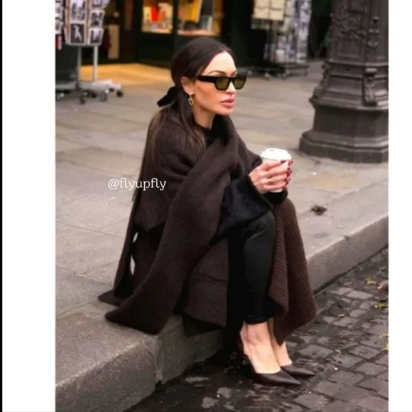 ZARA  Coat Cape with Scarf Brown size S and M