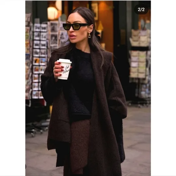 ZARA  Coat Cape with Scarf Brown size S and M