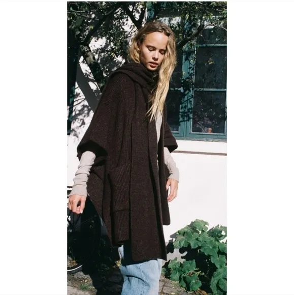 ZARA  Coat Cape with Scarf Brown size S and M