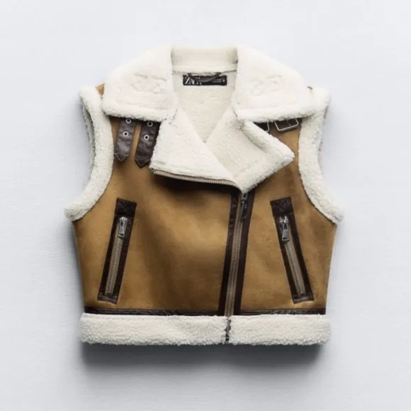 ZARA DOUBLE FACED FAUX FUR CROPPED VEST XS